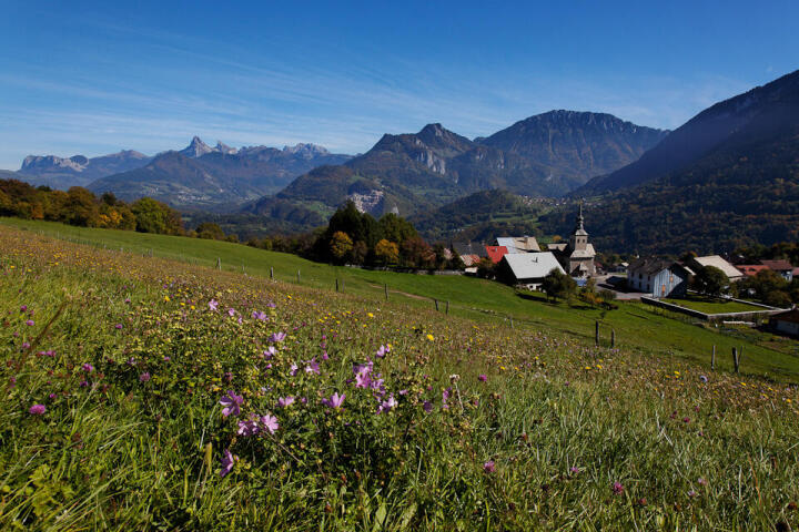 Villages and green mountains